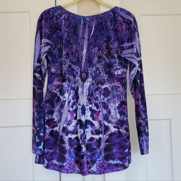 ONE WORLD Velvet Blouse Boho Style. Size M - Picture 2 of 10